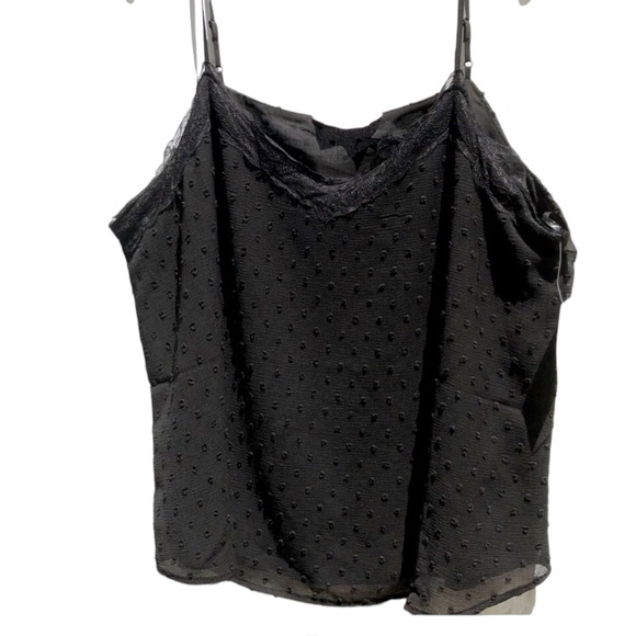 SO Black Lace Trim Swiss Dot Chiffon Camisole Size 2X - Picture 3 of 15